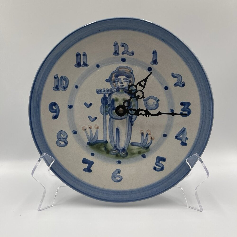 M.A Hadley Pottery 8.5 Inches Farmer Clock Hand Painted Signed Vintage Excellent